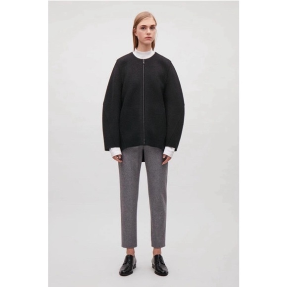COS Wool Cocoon Jacket Black Full Zip Oversize Minimalist Coat with pockets - Picture 2 of 9